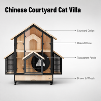 USMILEPET Villa pour chat, maison pour chat orientale, maison pour chat en bois, élégante, décorative, artisanale, de luxe, en bois massif, cage pour chat d'intérieur