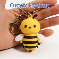 Porte-clés en PVC souple 2D personnalisé OEM de haute qualité, durable, avec logo imprimé par transfert thermique, cadeau, dessin animé petite abeille 3D