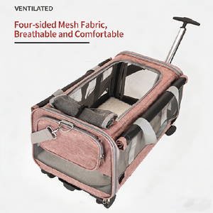 Sac de <span class=keywords><strong>transport</strong></span> <span class=keywords><strong>pour</strong></span> animaux de compagnie à double compartiment Oxford solide avec fermeture éclair écologique avec roues amovibles, valise à roulettes <span class=keywords><strong>pour</strong></span> <span class=keywords><strong>2</strong></span> petits <span class=keywords><strong>chats</strong></span> - Product Image 3