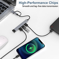 Hub Desktop Multifungsi 4-in-1, Splitter Dual Head USB3.0, Adaptor Type-C, Docking Station untuk Laptop & Ponsel PC