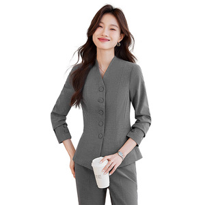 Women's Collarless Blazer Polyester Worsted Anti-Wrinkle Professional Work Suit Spring Autumn Style - Product Image 5