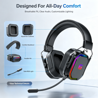 Casque de jeu sans fil OEM ODM avec design supra-auriculaire en métal et cuir, faible latence, éclairage RGB pour téléphone portable