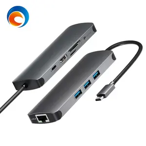 Gratis Pengiriman Aluminium 9 In 1 SD Card Reader 5Gbps Pengisian Docking Station Tipe Usb C HUB Adaptor untuk laptop