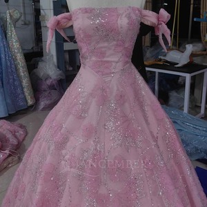 Lsany239 Quinceanera Shinny Lace Top Corset Princess Dress For Teenagers Girls 15 Years Off-Shoulder Pink Lady Skirt Jancember - Product Image 4