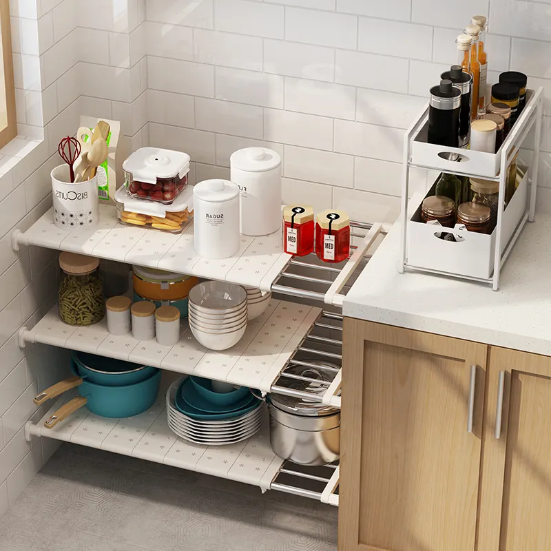 Metal And ABS Plastic Organizer Adjustable Multifunctional Cabinet Storage Shelf