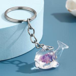 Llavero de Resina Luminosa con Forma de Delfín, Flor Seca Fluorescente, Colgante de Ballena para Bolso, Llavero Transparente de Animal Marino para Regalo Estético - Product Image 4