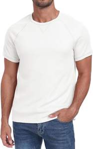 เสื้อยืดวาฟเฟิลแขนสั้นสำหรับผู้ชายเสื้อยืดคอกลมสีพื้นสำหรับฤดูร้อน - Product Image 4