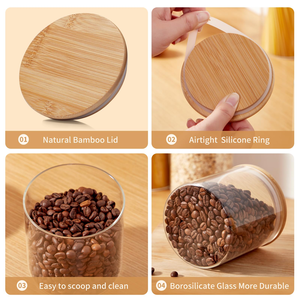 Wholesale Assorted Airtight Glass Jar Kitchen Glass Jar <b>Container</b> With <b>Bamboo</b> Lid for Storage Custom Cylinder Sealed Air Tight - Product Image 6