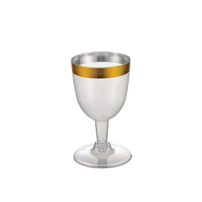 2 Pieces Plastic Disposable Wine Glass with Silver Rim