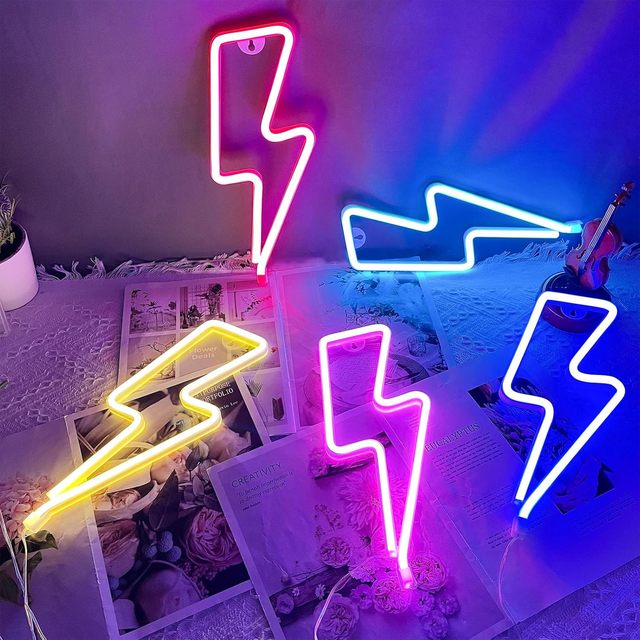 TSINYE Battery Operated Blue Led Light Bolt Neon Night Light Sign for Wall Party Kids Room Bar Christmas Decor Night Light