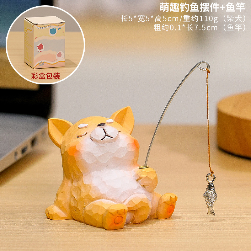 Ornement de pêche mignon : canne à pêche Shiba Inu