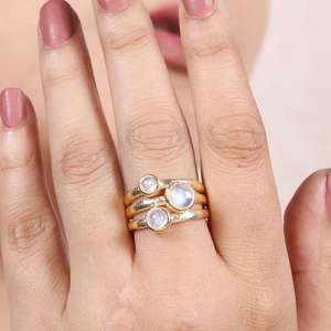 แหวนพลอยมูนสโตนสีเงินสเตอร์ลิงประดับ925ชุบทอง18K ปรับได้สำหรับงานแต่งงาน/งานเลี้ยง - Product Image 2