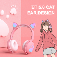 Écouteurs sans fil Bluetooth avec oreilles de chat mignonnes, casque sportif Macron