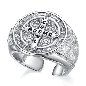 Anelli Regolabili con Croce Celtica di San Benedetto in Argento Sterling 925, Gioielli con Simbolo di Speranza e <span class=keywords><strong>Fede</strong></span> - Product Image 1