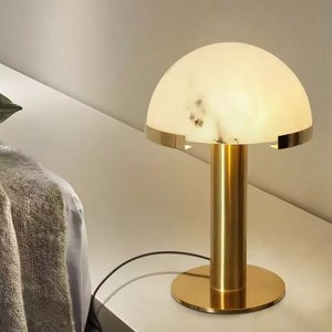 Lampe de table moderne en marbre Barry, E27 LED, base dorée, éclairage de chevet - Product Image 1
