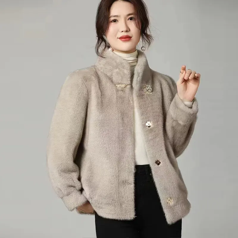 Pasokan Grosir Pabrik Kualitas Tinggi Desain Mode Mantel Bulu Mink Imitasi untuk Wanita
