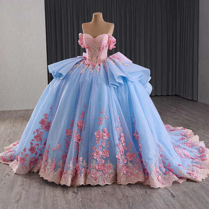 Sky Blue Sweetheart Quinceanera Dress with Appliques Sweet 16 Dress Ball Gown  Y1872