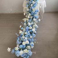Chemin de table en fleurs artificielles en soie, rose bleue et hortensia, personnalisable, 200 cm, style moderne, fait main, pour la Saint-Valentin et les mariages