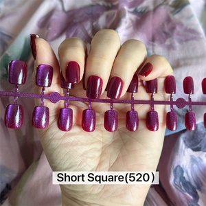 Lindo ojo de gato diseño francés púrpura acrílico Press-Ons 30 piezas ataúd corto <span class=keywords><strong>uñas</strong></span> postizas <span class=keywords><strong>para</strong></span> mujeres pegamento brillante Dedo de palo Simple - Product Image 2