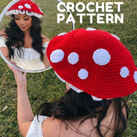 Chapeau Bob en Crochet Rouge Champignon pour Femme, Style Cottagecore Tendance, Idéal Quotidien et Fêtes, Protection Solaire pour Femme, Dame, Fille