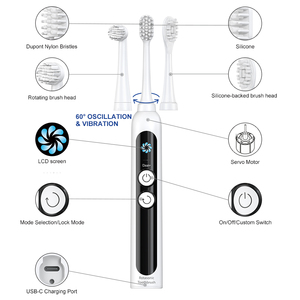 <span class=keywords><strong>Brosse</strong></span> <span class=keywords><strong>à</strong></span> <span class=keywords><strong>dents</strong></span> électrique Rotasonic <span class=keywords><strong>3</strong></span>-en-1 : 60 °   Oscillant, 360° ° Technologie de rotation et sonore, moteur servo, écran LCD, OEM/ODM professionnel - Product Image 2