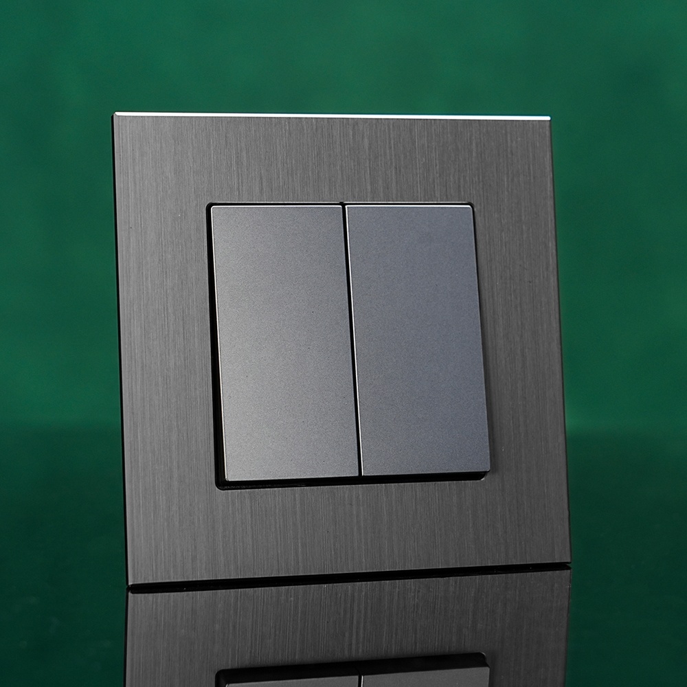 European Market Wall 1Switch Socket for Light <strong>2</strong> <strong>Gang</strong> 1 <strong>Way</strong> <strong>2</strong> <strong>Way</strong> Wall <strong>Switch</strong> Brushed Aluminum Panel Black Gold Grey Color
