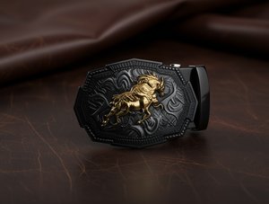 Fibbia per cintura da uomo in lega argentata nera con fibbia grande da 4,5 cm, stile western - Product Image 2