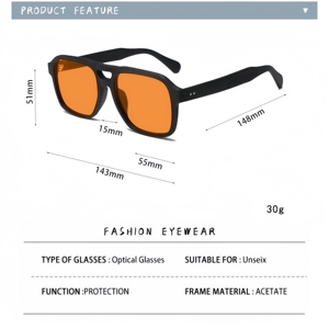 แว่นตาอะซิเตทคุณภาพสูง OEM ODM ป้องกันแสงสีฟ้า 100% กรอบเต็ม เลนส์สีแดงส้ม แฟชั่นย้อนยุคสำหรับทุกเพศ - Product Image 4