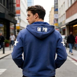 Sweat à capuche zippé en coton délavé <span class=keywords><strong>vintage</strong></span> pour <span class=keywords><strong>homme</strong></span>, avec patchwork étoiles et lettres vieillis, style streetwear, personnalisable - Product Image 5
