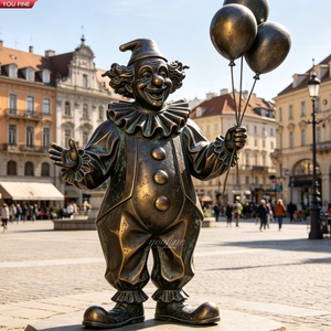 YOUFINE Statue de Clown en Bronze Grandeur Nature, Sculpture de Bouffon à Patine Antique pour Parc d'Attractions et Jardin - Product Image 2