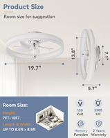 Lampe de ventilateur de plafond LED moderne de 19.7 pouces 3 couleurs avec télécommande à intensité variable 3 vitesses pour les locataires de salon de chambre à coucher