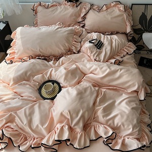 Summer Cool Ice Silk Four-Piece Korean Lotus <strong>Leaf</strong> Lace Washed Quilt Cover Set Nantong <strong>Bedding</strong> with Polyester Filling - Product Image 3