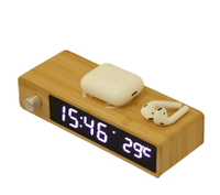 Bambus Retro Digital Holz Wecker Wireless Qi Schnell ladegerät 5W 10W Schreibtisch Tischuhren mit elektronischer Bewegung