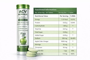 Comprimés effervescents de vinaigre de cidre de pomme OEM 1000mg avec Moringa et cannelle pour la santé intestinale et le soutien du métabolisme, saveur pomme verte - Product Image 2