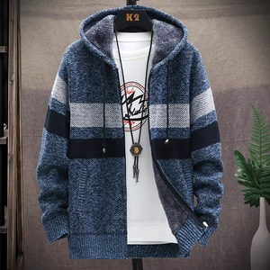 Pull-over pour <span class=keywords><strong>homme</strong></span>, <span class=keywords><strong>cardigan</strong></span> tendance en patchwork, veste en tricot pour <span class=keywords><strong>homme</strong></span>, coupe ajustée, col montant, épais et chaud - Product Image 3