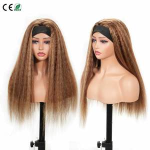 Peluca con diadema de cabello humano virgen brasileño liso rizado, directo de fábrica, densidad 200%, cutícula cruda, con reflejos, larga y personalizable - Product Image 1