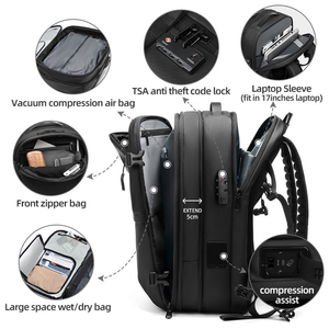 Sac à dos de compression sous vide multifonctionnel de grande capacité, sac à dos de voyage d'affaires pour hommes, imperméable, avec airbag - Product Image 2