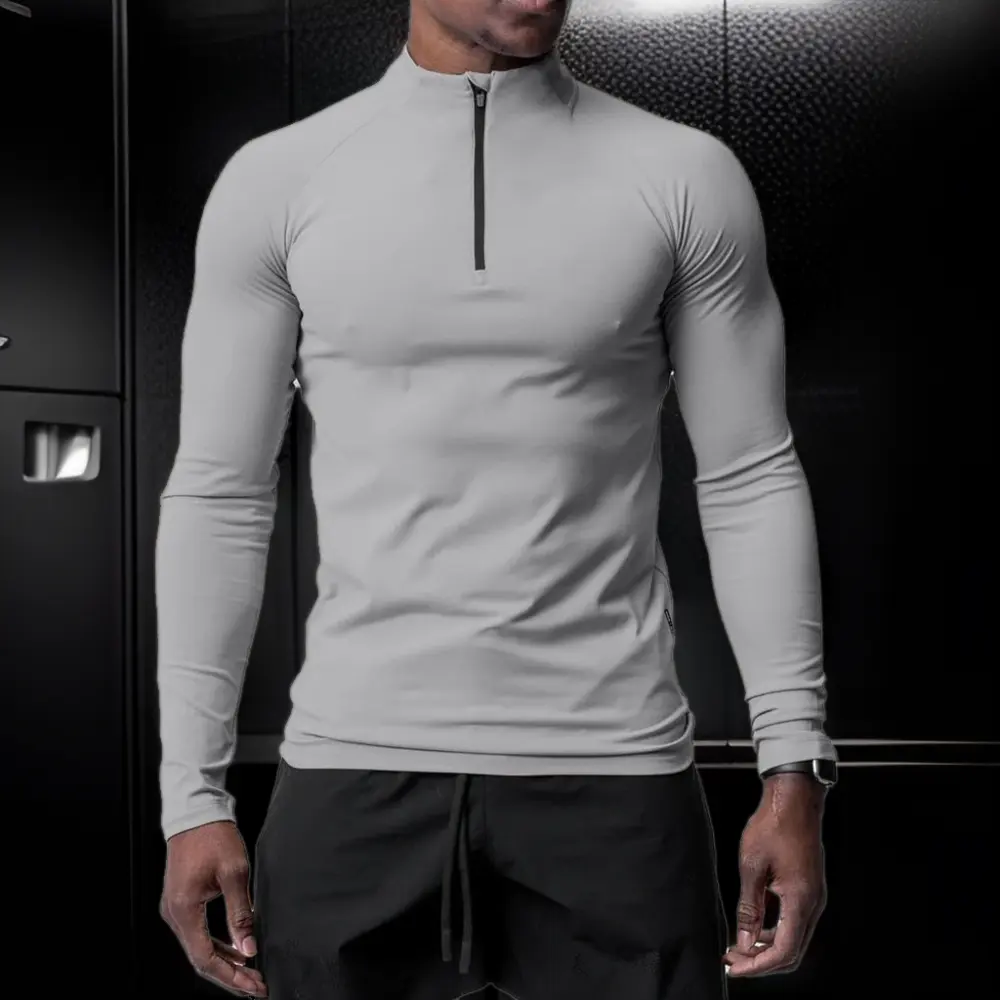 Aola nhanh khô của nam giới dài tay áo 1/4 Zip thể thao áo sơ mi thể Hình T-Shirt cho phòng tập thể dục tập thể dục chặt chẽ dây kéo cổ áo sơ mi