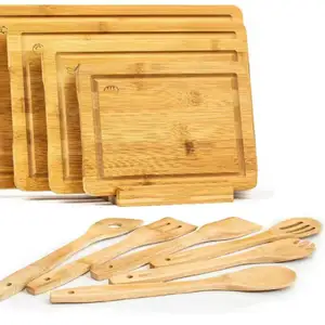 Taglieri Extra Large in bambù per tagliere da cucina Set tagliere in legno con supporto