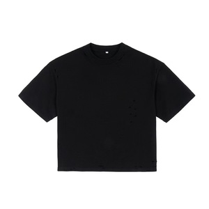 Wholesale Custom Vintage Washed T-Shirt, <b>Distressed</b> Ripped Neck Multi Font Print Oversized Streetwear <b>Top</b> - Product Image 2