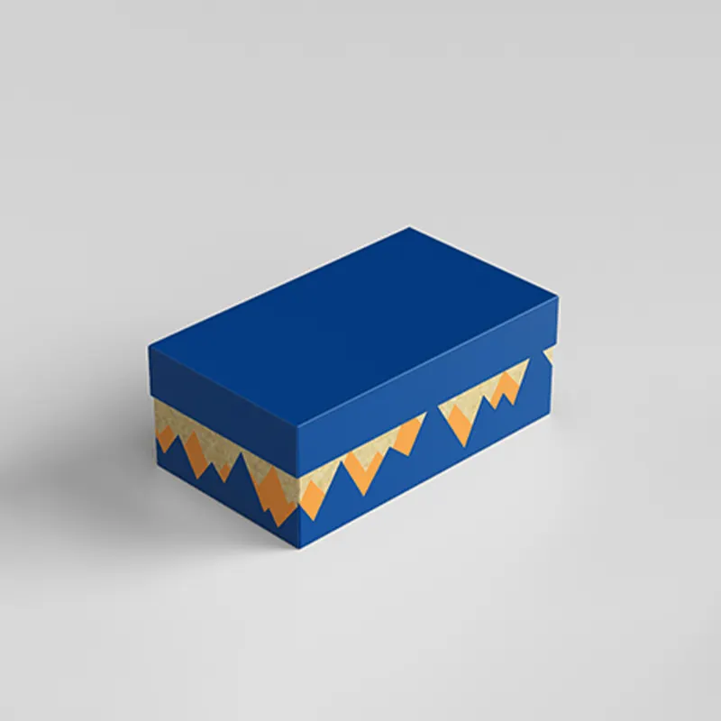 High-end high-quality ocean blue shoe box with custom logo and yellow blue triangle pattern