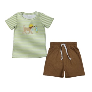 Ensemble de vêtements pour enfants RTS Fishing Dog Print Casual, t-shirt et short, 2 pièces, vente en gros, coton et élasthanne, printemps automne - Product Image 1