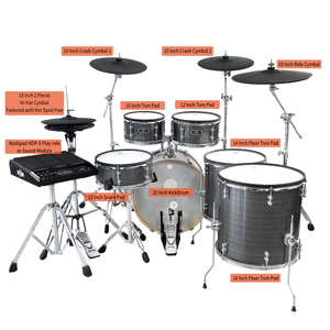 Batería Electrónica HXM XD-2500-KM Color Plata Cepillado con Sensación Acústica, Batería Eléctrica Profesional - Product Image 2