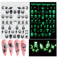 Autocollants pour ongles tendance Halloween : Crâne, araignée, citrouille – Décoration 3D auto-adhésive lumineuse pour nail art