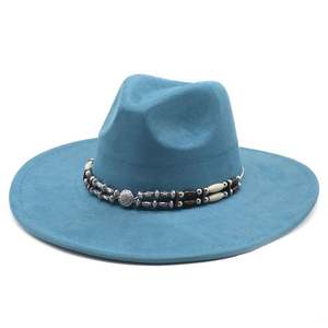 Sombrero de vaquero de gamuza estilo western con ala grande para hombre y mujer, sombrero de vaquera rosa, sombreros Fedora de fieltro - Product Image 1