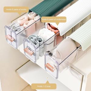 Organisateur de chaussettes à trois tiroirs pour placard, séparateur de chaussettes, organisateur mural <span class=keywords><strong>transparent</strong></span>, boîte de rangement pour sous-vêtements à fixer au mur - Product Image 6