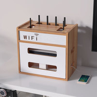 Boîte de rangement moderne pour routeur transfrontalier en aluminium Organisateur de câble de données en PP Support de bande d'alimentation en bois Enrouleur de cordon Décodeur WiFi