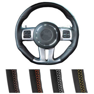 Protector de <span class=keywords><strong>volante</strong></span> de coche de cuero de fibra de carbono para Dodge Challenger SRT cargador <span class=keywords><strong>Jeep</strong></span> Grand Cherokee 2011 2012 2013 -2015 - Product Image 3