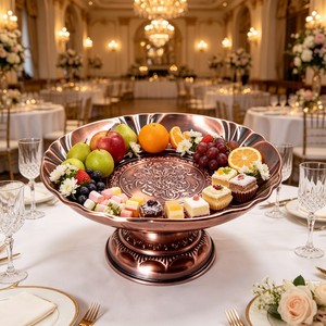 Platos de Servir Modernos de Metal de Lujo con Soporte, Redondos, con Patrón de Plantas Grabado, Acabado en Dorado y Oro Rosa, para Exhibición de Postres en Fiestas - Product Image 5
