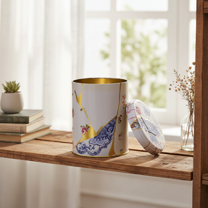 Kontensan ER188U5 140x180 mm 2,5 Lt Metal <b>Storage</b> Tin Slip Lid Kintsugi <b>Gold</b> Vein Flower <b>Baskets</b> - Product Image 3